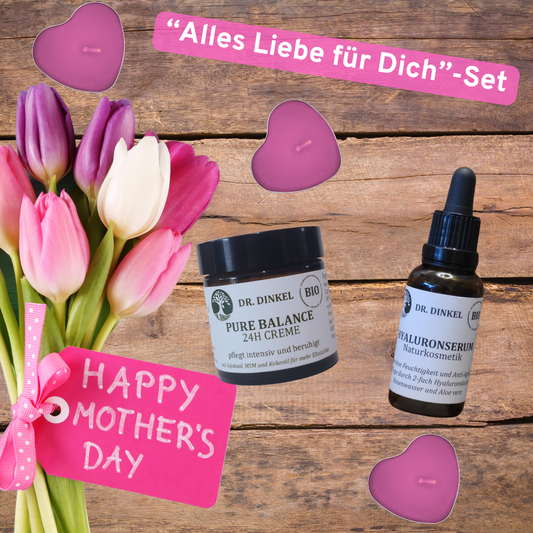 ❤️ Zum Muttertag ❤️ "Alles Liebe für Dich"-Set : Hyaluronserum + Pure Balance 24 H Creme + 3 herzförmige Teelichter