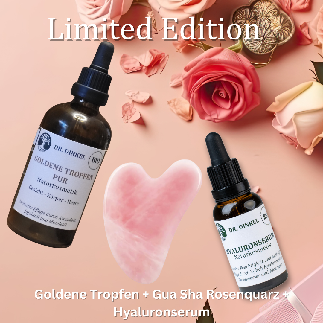 ❤️Limited Edition❤️ Goldene Tropfen pur +  Gua Sha Rosenquarz + Hyaluronserum