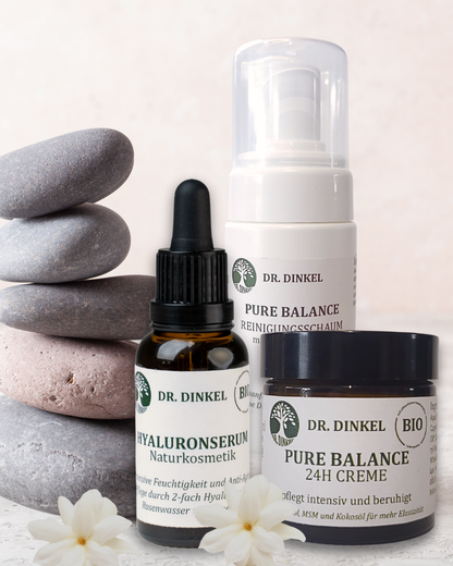 Natural Glow Collection - Reinigungsschaum + Hyaluronserum + 24 H Creme